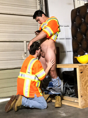 Two workers engage in a gay session where Axel sucks Will&#39;s dick