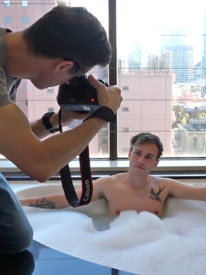 Aussie boy James Bailey soaping up in the hot tub