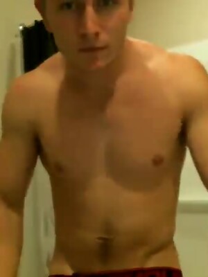 Blonde Surfer Brandon Parker Showers and Jerks Dick on Webcam Video