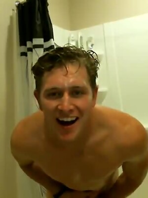 Blonde Surfer Brandon Parker Showers and Jerks Dick on Webcam Video