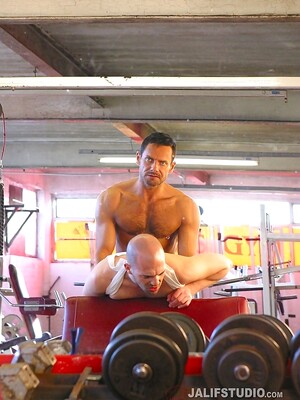 Gay hunk Marco DiLucca has hardcore anal sex with a bodybuilder in the gym